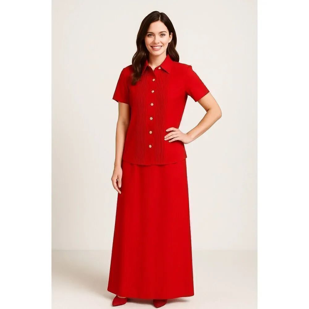 Studio 1 Women’s Red 2-Piece Maxi Dress Set Button Front Top Dress Size 10 NWT